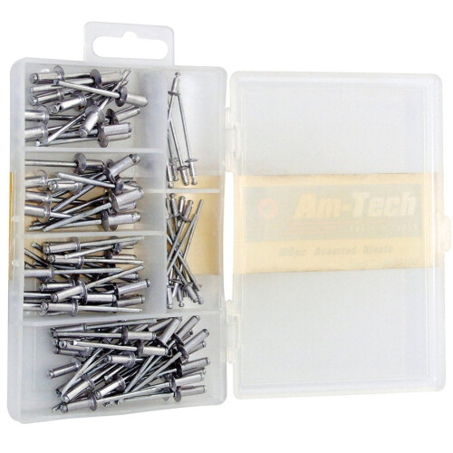 100pc Assorted Sized Rivets Hand Air Blind Blind Head Steel Shank Amtech S5100 1