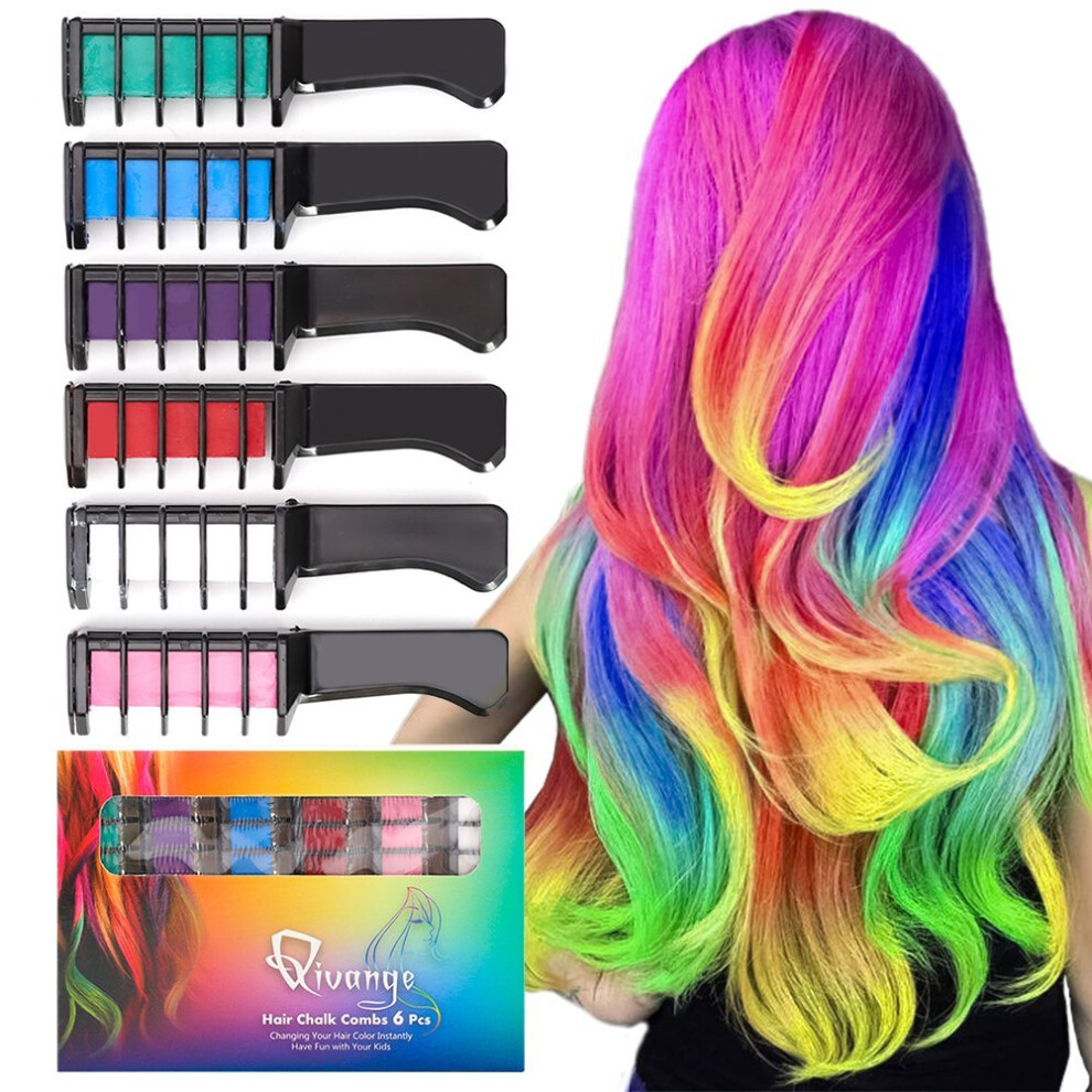 Qivange Hair Chalk Combs, 6 Pcs Non-Toxic Temporary Hair Colour Chalk For Kids & Aduls, Ideal Birthday Party, Halloween Christmas & New Year Gifts...