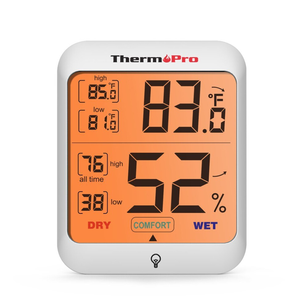 ThermoPro TP53 Digital Thermo-hygrometer with Backlit LCD Display, Temperature Humidity Meter Gauge Monitor for Indoor Comfort, Max/Mix Records