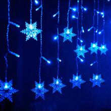 (Blue) Xmas LED Snowflake Decor Icicle Curtain Fairy Lights Hanging Decors Party