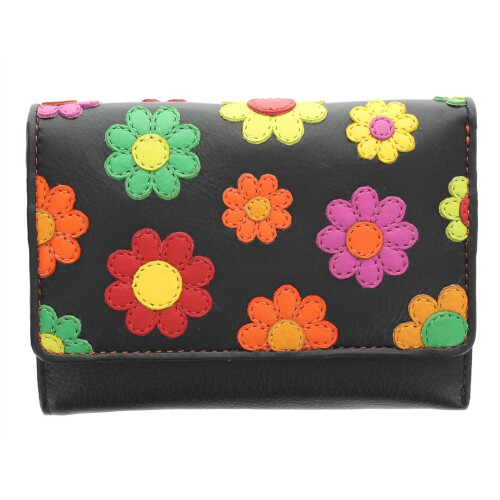 Visconti Daisy Collection PARIS Ladies Leather Flap Over Purse DS81 Black
