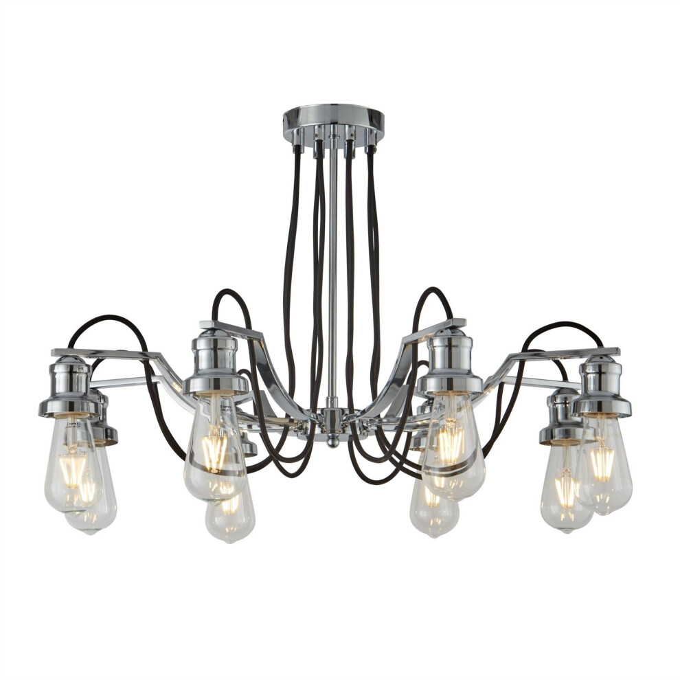 Searchlight Olivia 8 Lights Black Braided Fabric Cable Chrome Ceiling Chandelier