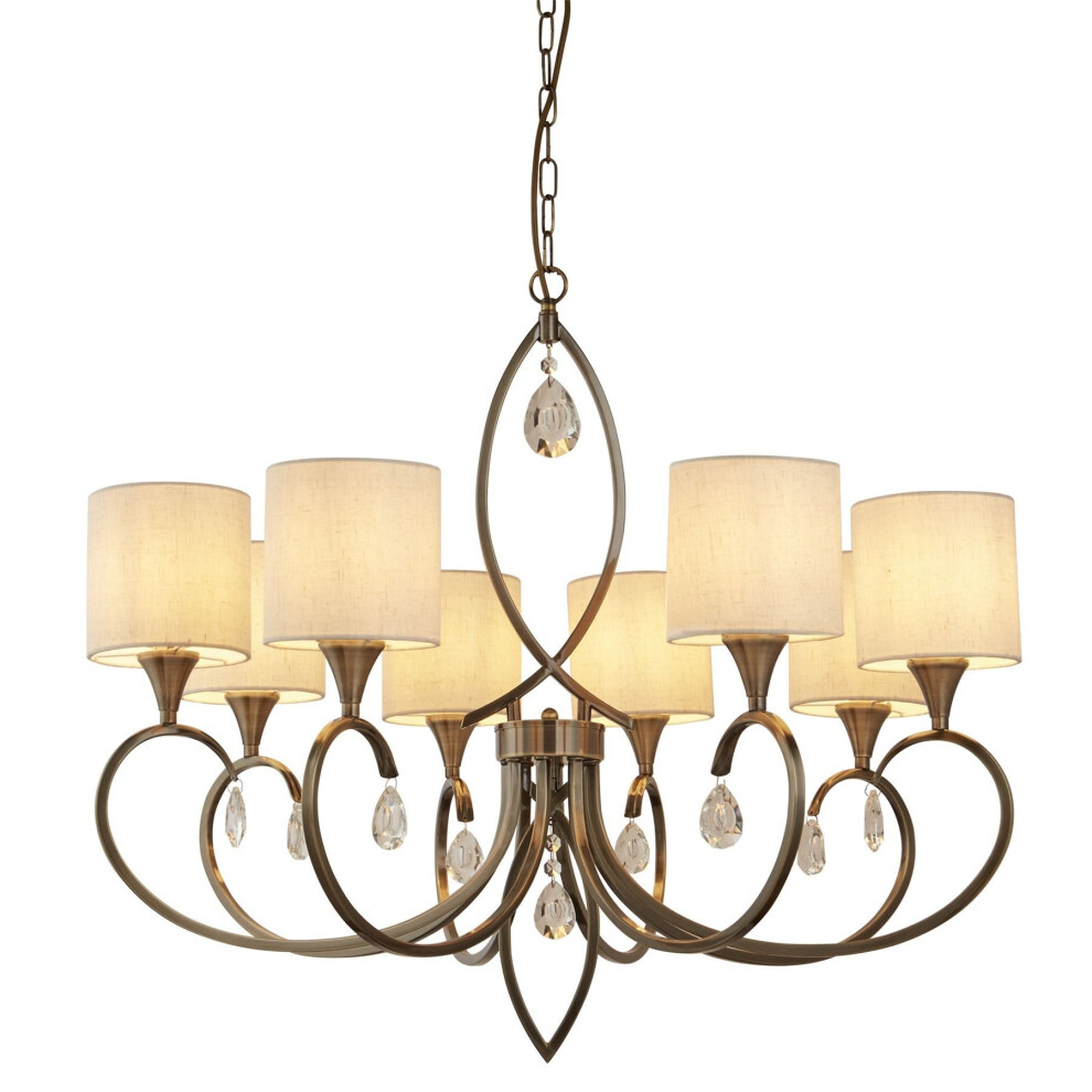 Searchlight Alberto 8 Lights Antique Brass Linen Shades Ceiling Pendant Light