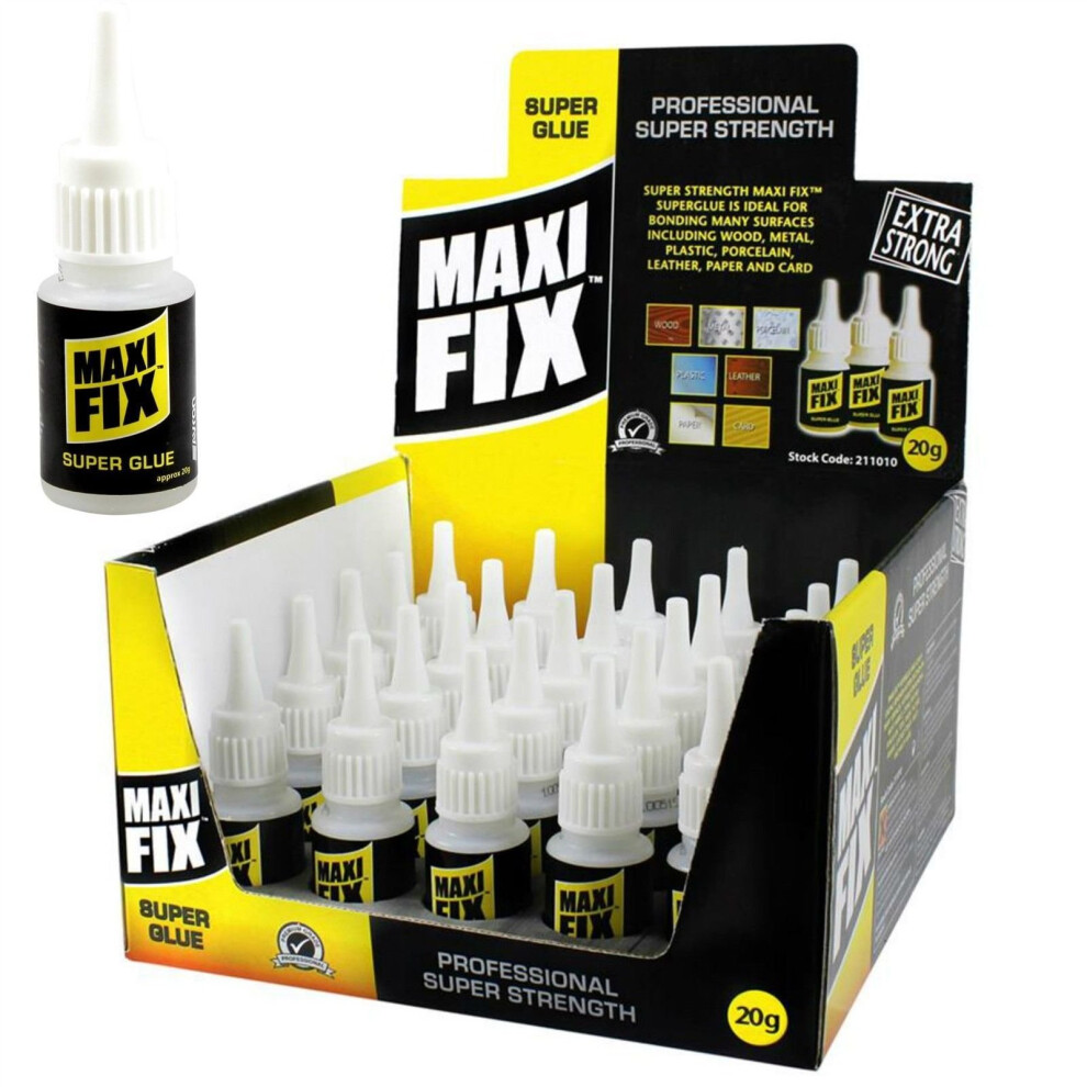 211010 Box of 25 Mega Fix Super Glue 20g - Professional Strength Adhesive for Wood, Metal, Porcelain, Leather, Plastic & More