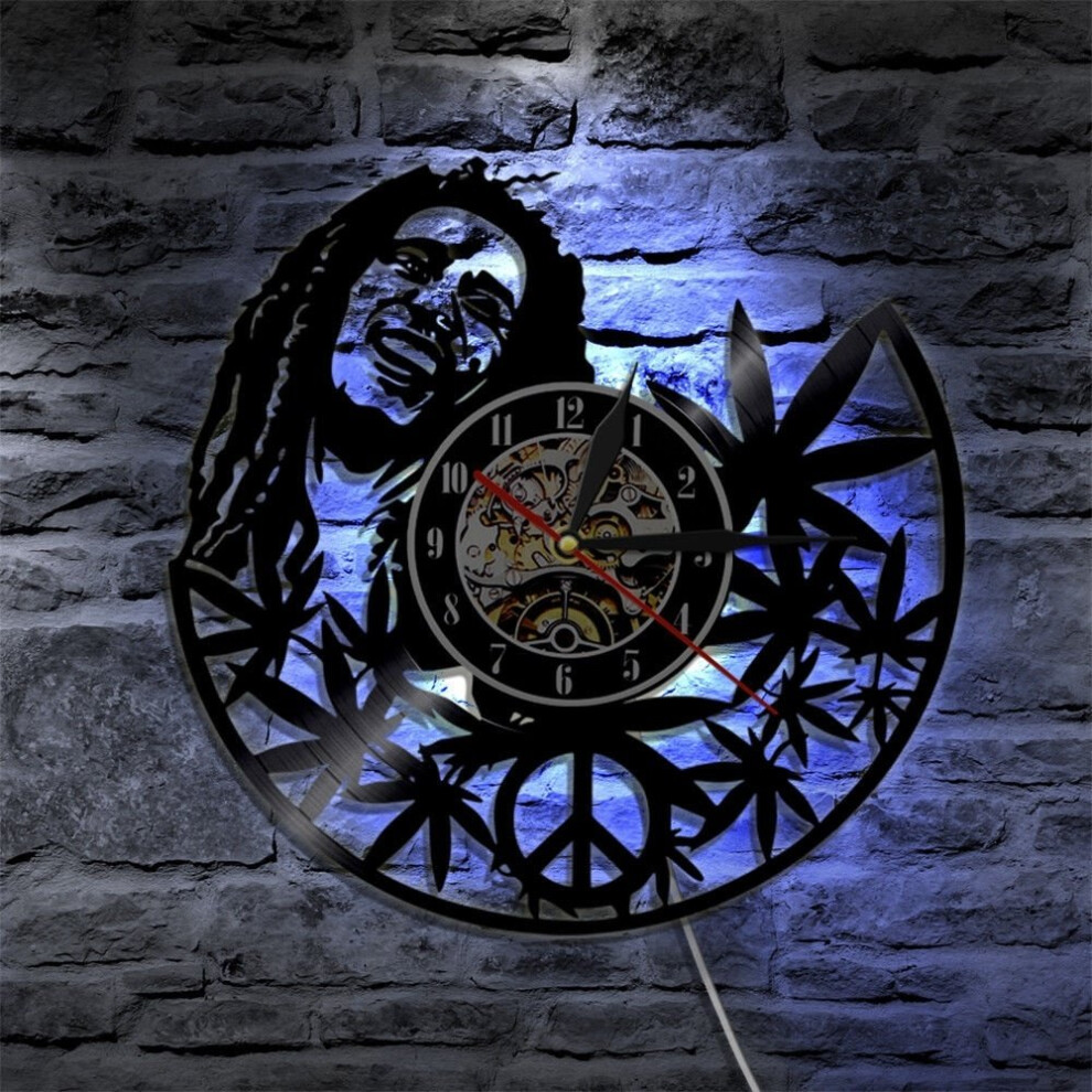Room Art Bob Marley 3D Antique Style Vinyl Led Wall Clock