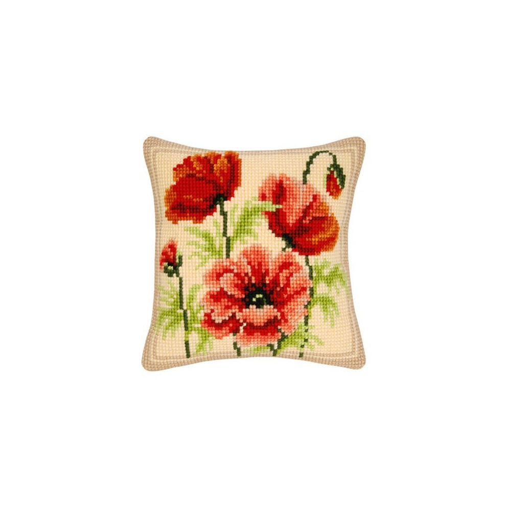 Vervaco Poppies Cross Stitch Cushion, Multi-Colour