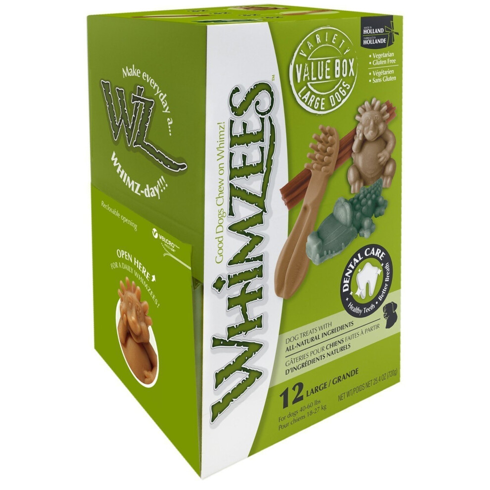 Whimzees Dog Treat, Variety Box, Large, 12 pack