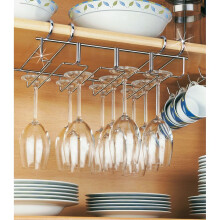 Bamboo Under Cabinet Wine Glass Rack - Stemware Holder For Kitchen & Bar Storage - Holds 6-9 Glasses