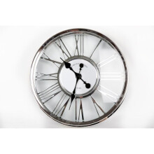 45Cm Silver Plastic Cut Out Wall Clock Roman Numbers Home Office Decoration