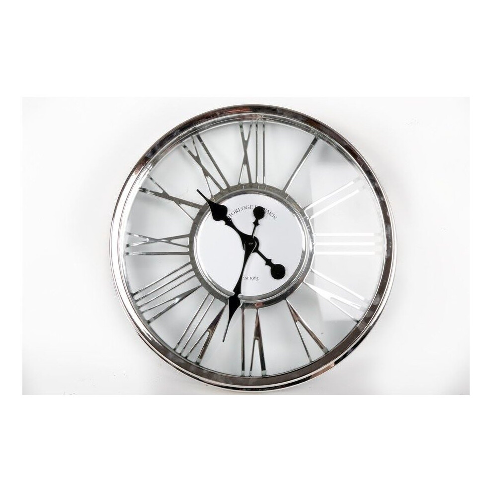 45Cm Silver Plastic Cut Out Wall Clock Roman Numbers Home Office Decoration