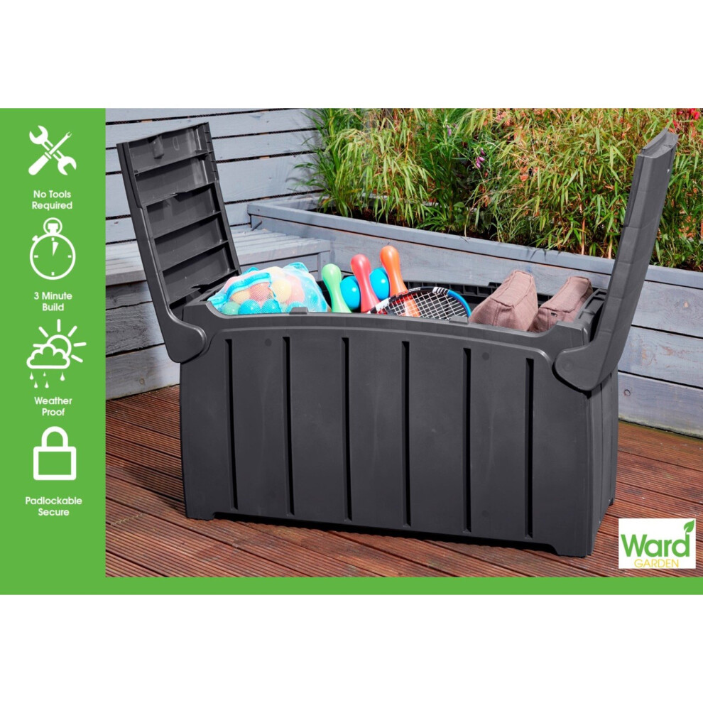 Strata 322L Heavy Duty Garden Storage Box / Seat, Lockable Trunk Grey