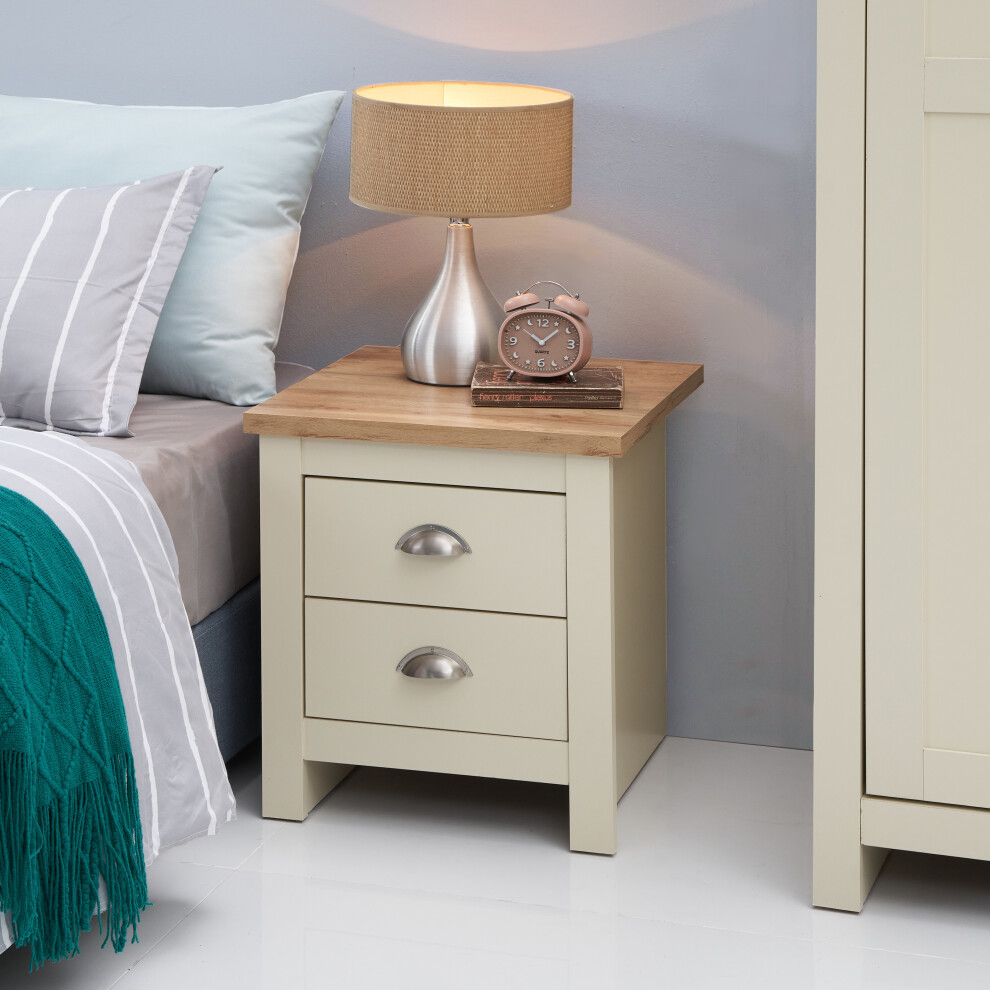 Lisbon Bedside Lamp Table Cabinet Nightstand 2 Drawer Bedroom Cream Oak