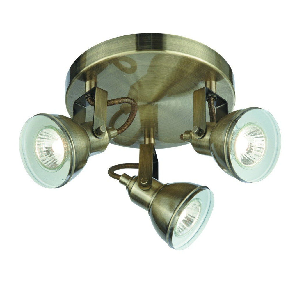 Searchlight Industrial 3 Light Antique Brass Halogen Ceiling Spotlight Disc New