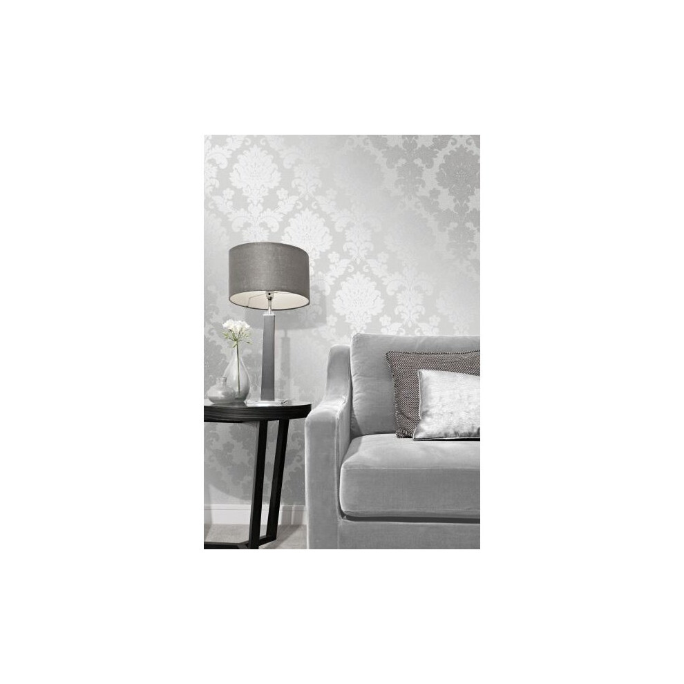 Elegant Quartz Damask Silver Wallpaper Wall Decoration 0.52M X 10.05M