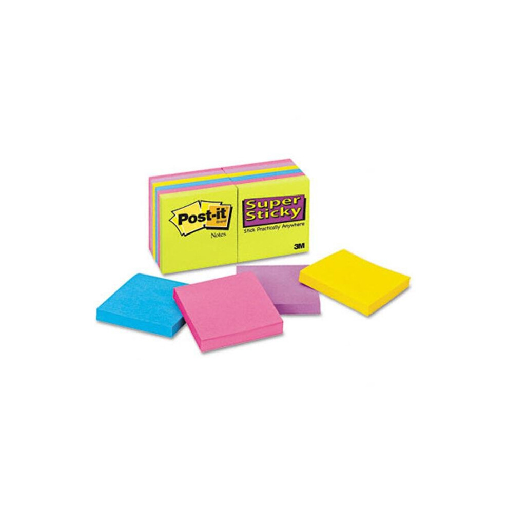 3M 65412SSUC Super Sticky Notes  3 x 3  Five Ultra Colors  12 90-Sheet Pads Pack