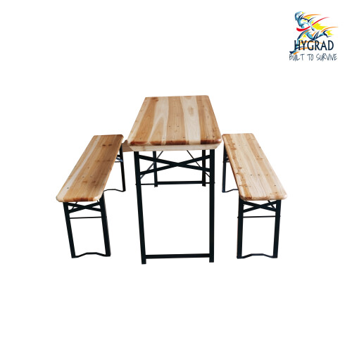 3pc Folding Wooden Picnic Table & Bench Set 2