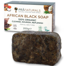 PraNaturals 100% Organic Raw African Black Soap 200g, Ethically Sourced and Handcrafted in Ghana, For All Skin Types, Detoxifying and Anti-Ageing...