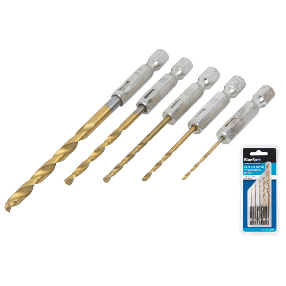 5pc 1/4" Hex Fitting Titanium Drill Bit Set For Metal Wood fits impact 20339-image-OPC-PNDWXT-NEW