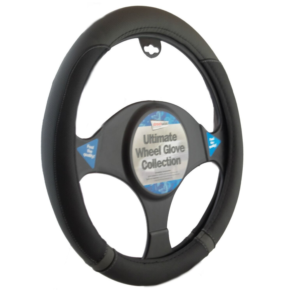 And Steering Wheel Cover Leather Look Universal 37-39Cm Black/Grey 5026637630699