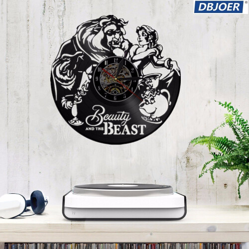 Beauty And The Beast LED Vinyl Record Wall Clock - 12-inch Vinyl with 7-Color LED & Remote - L&Z