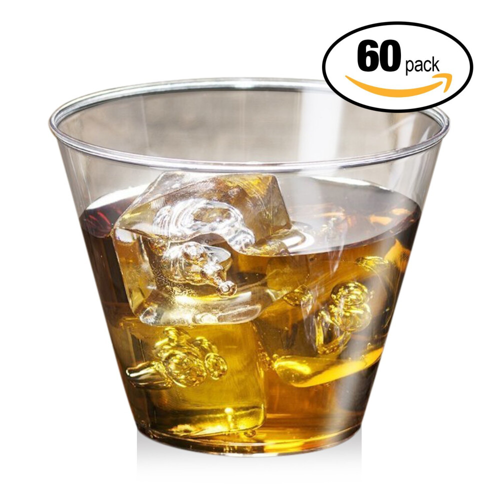 60 Crystal Clear Hard Plastic Party Cups (270ml) Ã¢â¬â Shatterproof, Heavy Duty Drinking Glasses & Dessert Cups - Disposable Washable Reusable...