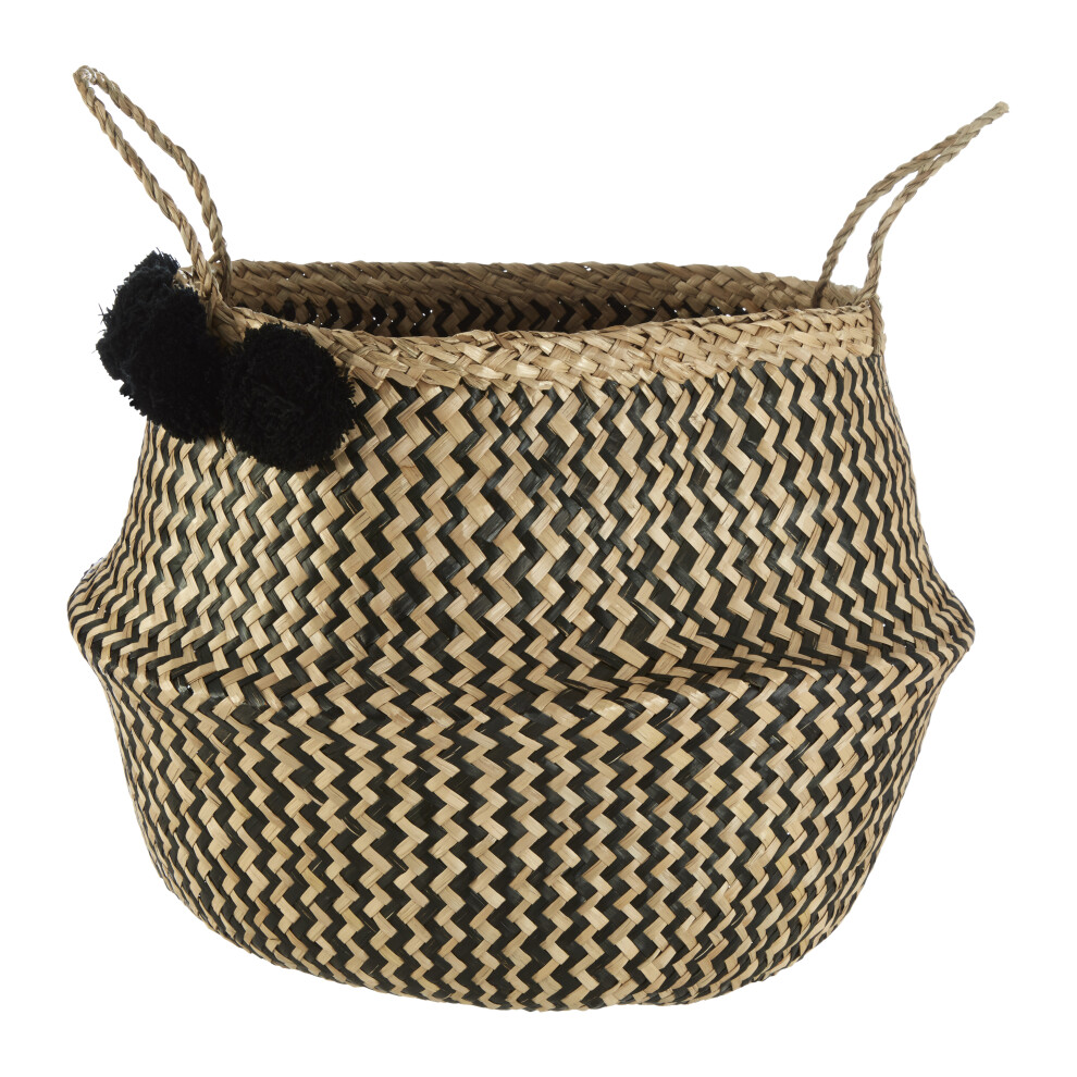 Premier Housewares Pom Pom Seagrass Basket Black