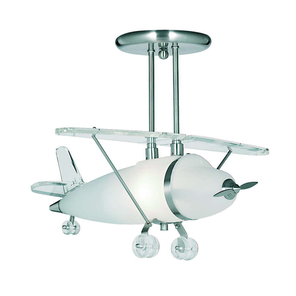 Searchlight Novelty Satin Silver Glass Airplane Chandelier Ceiling Pendant Light