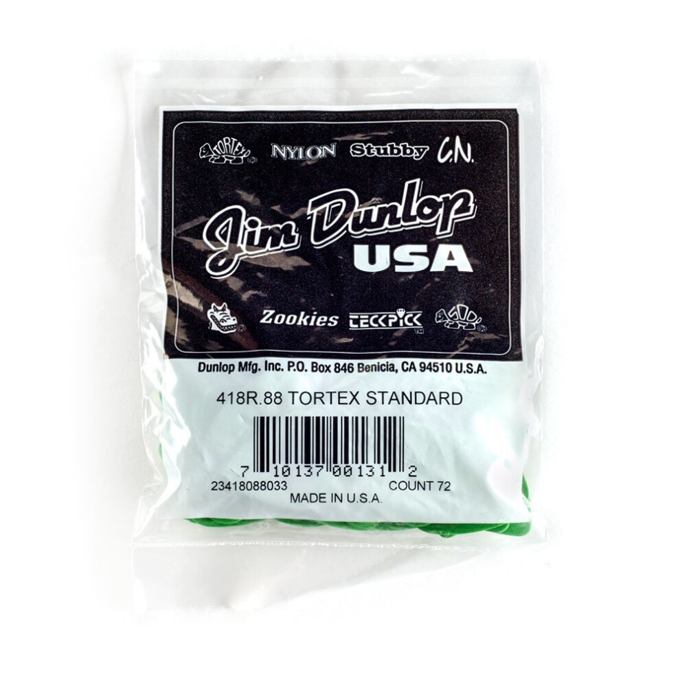 Dunlop 418R Tortex Guitar Picks (Pack Of 72) - 0.88Mm Green
