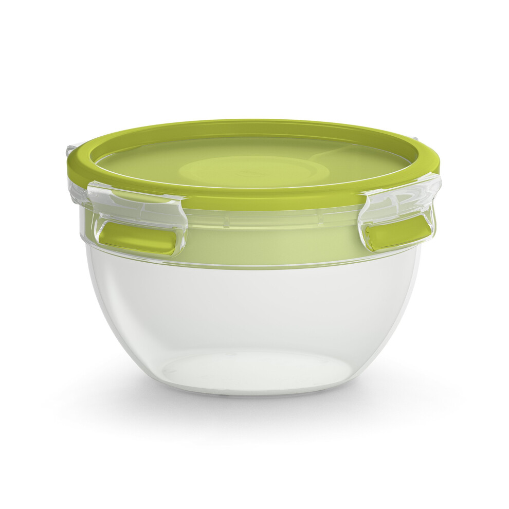 Tefal Master Seal to Go Salad Bowl Round Food Storage, Clear/Green, 1 Litre