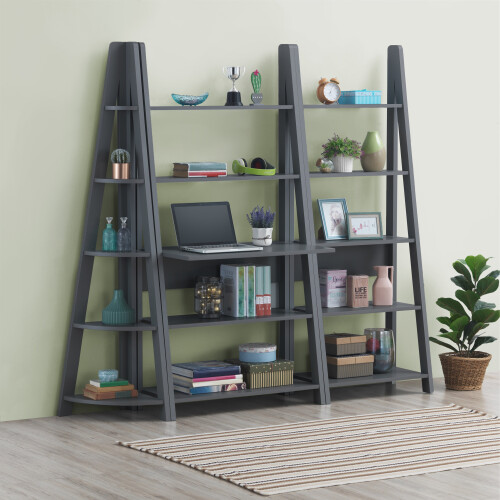 Riva Scandinavian Retro Corner Ladder Bookcase Shelving Shelf Dark Grey 5 Tier on OnBuy