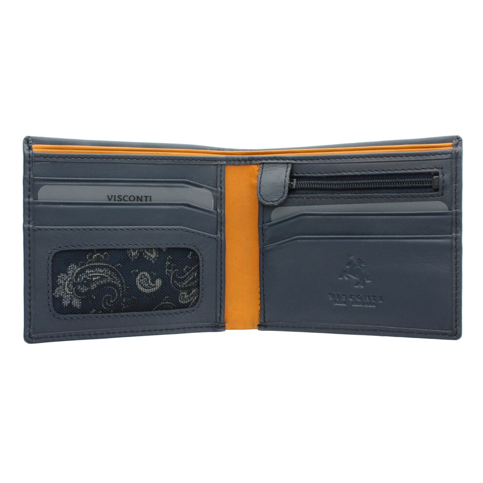 (Blue/Mustard) Visconti Parma Collection PABLO Two Tone Gents Leather Bi-Fold Wallet PM101