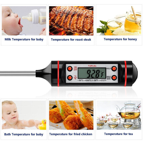 Meat Thermometer 5sec Instant Read Food Probe, Kitchen Thermometer, Digital Multi-function Food Thermometer, Long Probe, Backlit LCD Screen, Auto... 1
