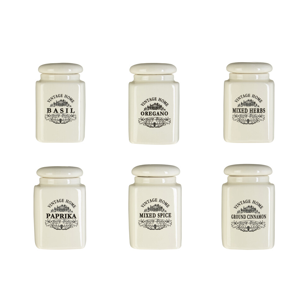 Premier Housewares Vintage Home Spice Jars - Set Of 6 Cream