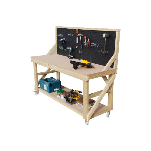 (6ft, Standard Legs) Wooden MDF Top Workbench With Pegboard Handmade 1