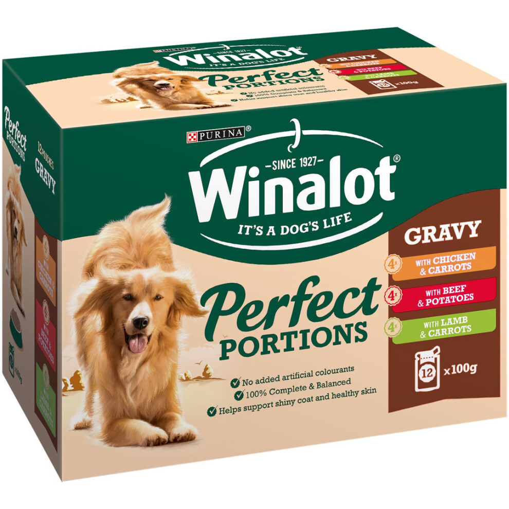 Winalot Pouch Adult Dog Selection In Gravy Chk & Carrots Beef & Pots And Lamb & Carrots 12x100g (Pack of 4)