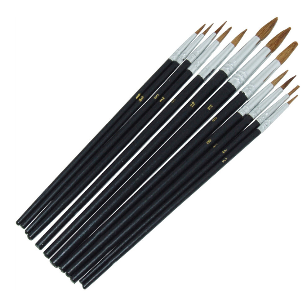 12 Piece Pointed Tip Artist Paint Brush Set Pro Quality Art Craft Amtech S4120