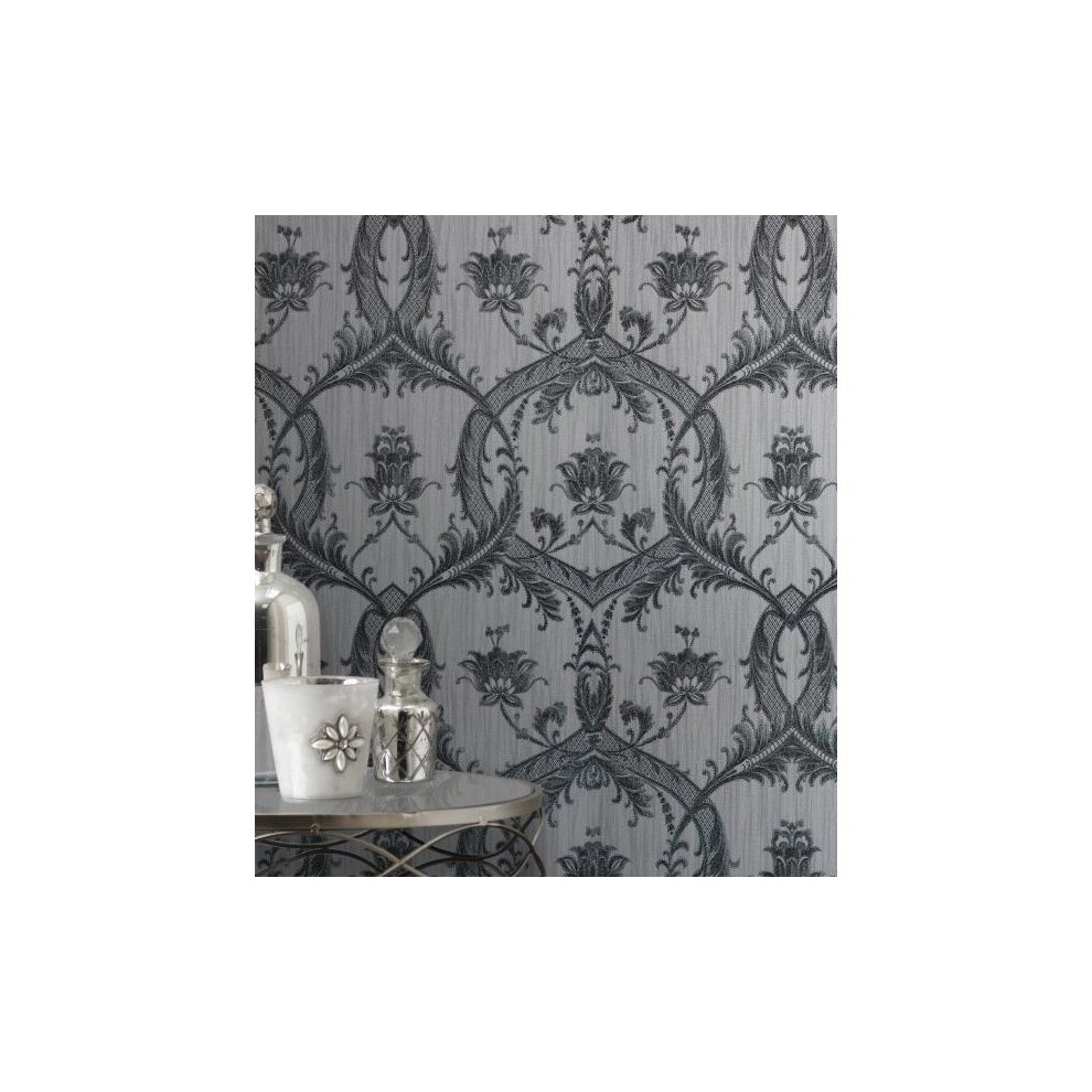 Elegant Milano 4 Damask Silver Wallpaper Wall Decoration 10.05M X 0.53M
