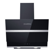 CIARRA Angled Cooker Hood 60cm Glass Chimney Hoods with Kitchen Extractor Fan LED Bulbs Grease Filters Black (600mm)