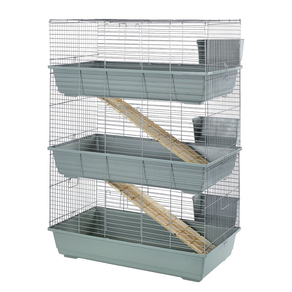 Little Friends Triple Rabbit Cage, 102 x 56 x 139 cm, Beige/ Silver