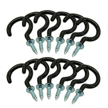 12 Pcs Screw-in Eye Hooks (HJ8U) Black, Plastic-Coated Steel Ceiling Hooks for Cups, Clothes & Bags, 26.2mm Inner Diameter, 22mm Screw
