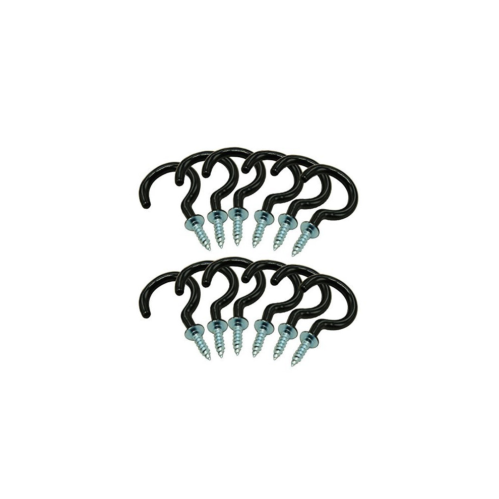 12 Pcs Screw-in Eye Hooks (HJ8U) Black, Plastic-Coated Steel Ceiling Hooks for Cups, Clothes & Bags, 26.2mm Inner Diameter, 22mm Screw