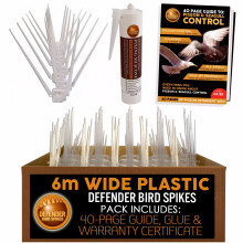 Defender Wide Plastic Bird Spikes Pack | 6 m with Glue | Pigeon Control Guide | Various Size Packs