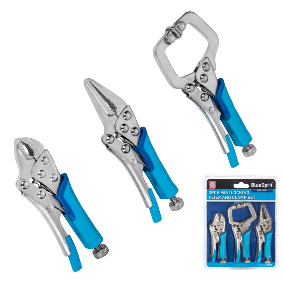 BlueSpot 3pc Mini Locking Plier Clamp Mole Vice Grip Pliers Welding C Clamp