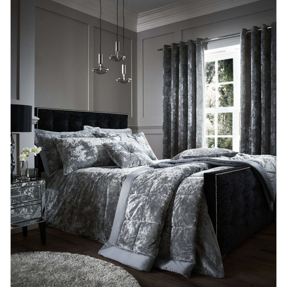 Catherine Lansfield Crushed Velvet Super King Duvet Set Silver