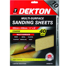 Dekton 10pc Pack of Sanding Sheet Sandpaper Coarse 40 Grit 280mm x 230mm