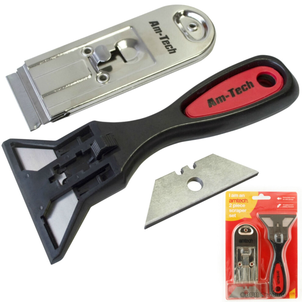 Amtech 2pc Scraper Set Window Scrape Razor Blade Tool Clean Paint Remover