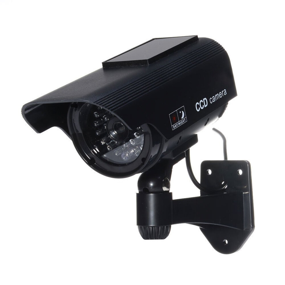 Tech Traders TTBSDC Waterproof Dummy CCTV Security Camera with Solar Panel - Black