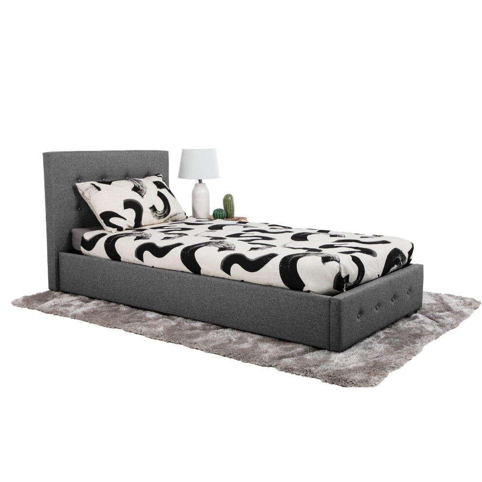 (3FT Single) Bath Ottoman Gas Lift Fabric Storage Bed in Grey