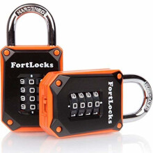 2 Pack FortLocks Gym Locker Lock - 4 Digit, Heavy Duty, Hardened Stainless Steel, Weatherproof and Outdoor Combination Padlock - Easy to Read...