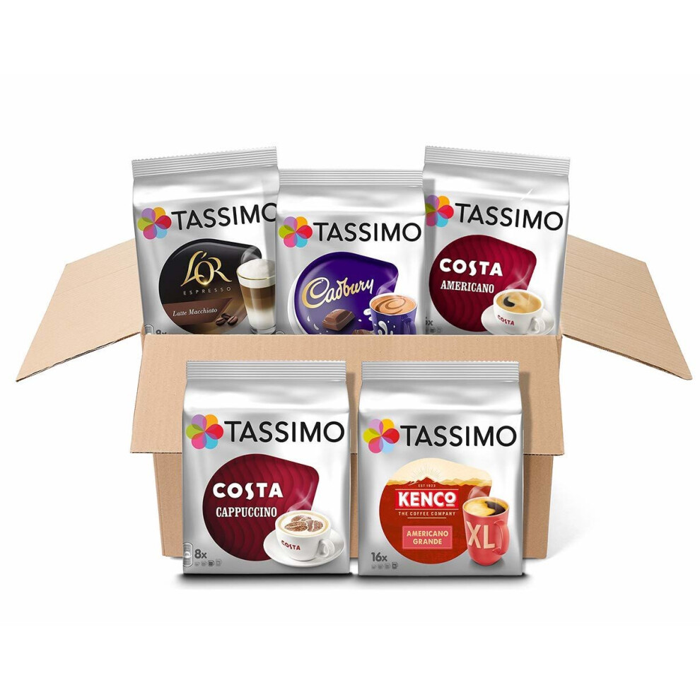 Tassimo Variety Box: Costa Cappuccino, Costa Americano, Kenco Americano Grande, L'or Latte Macchiato, Cadbury Hot Chocolate (56 Servings) C-4041657